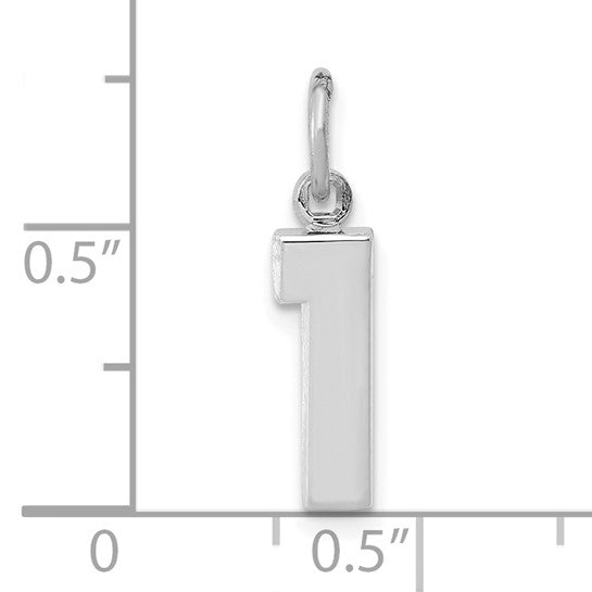 Dije Número 1 Pulido Pequeño en Oro Blanco de 14k
