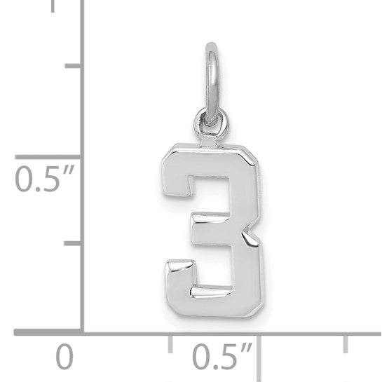 Dije Número 3 en Oro Blanco de 14k Pulido (Pequeño)