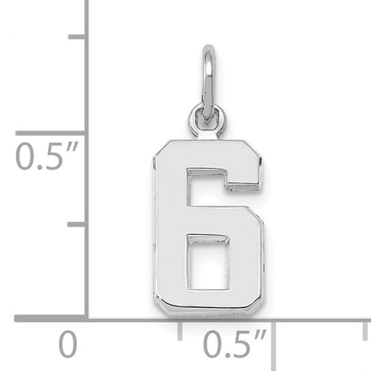 Dije Número 6 Pulido en Oro Blanco de 14k