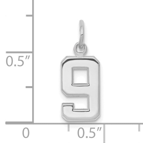 Dije Número 9 en Oro Blanco de 14k Pulido (Pequeño)