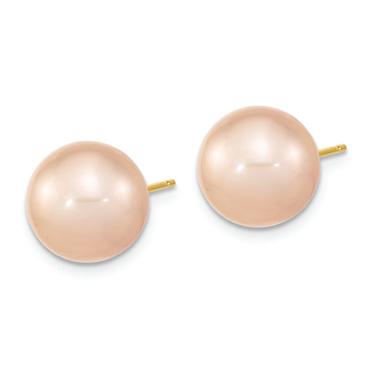 Aretes de Perla Rosa Redonda Cultivada de Agua Dulce de 14k (10-11 mm)