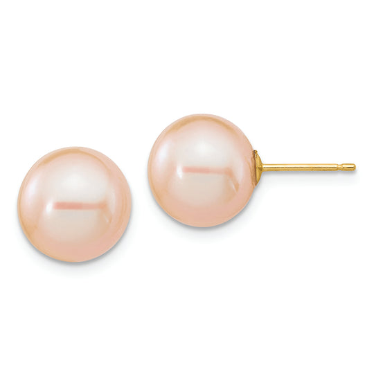 Aretes de Perla Rosa Redonda Cultivada de Agua Dulce de 14k (10-11 mm)