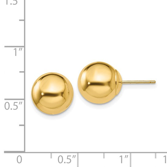 Pendientes de Post con Bola Pulida de 10 mm en Oro Amarillo de 14k