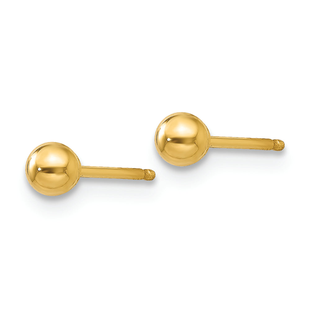 Pendientes de Bola Pulida de Oro Amarillo de 14k de 3 mm