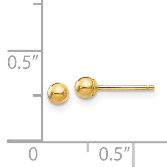 Pendientes de Bola Pulida de Oro Amarillo de 14k de 3 mm