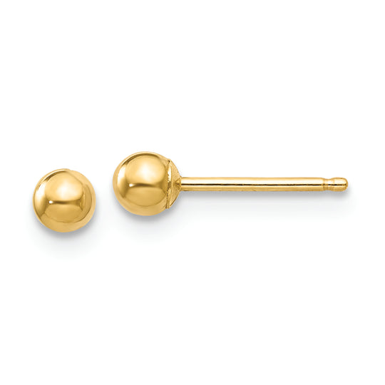 Pendientes de Bola Pulida de Oro Amarillo de 14k de 3 mm