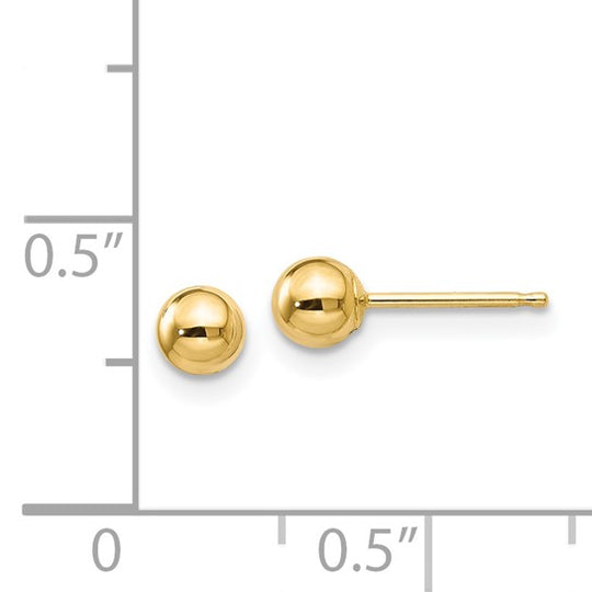 Pendientes de Post con Bola Pulida de 4 mm en Oro Amarillo de 14k