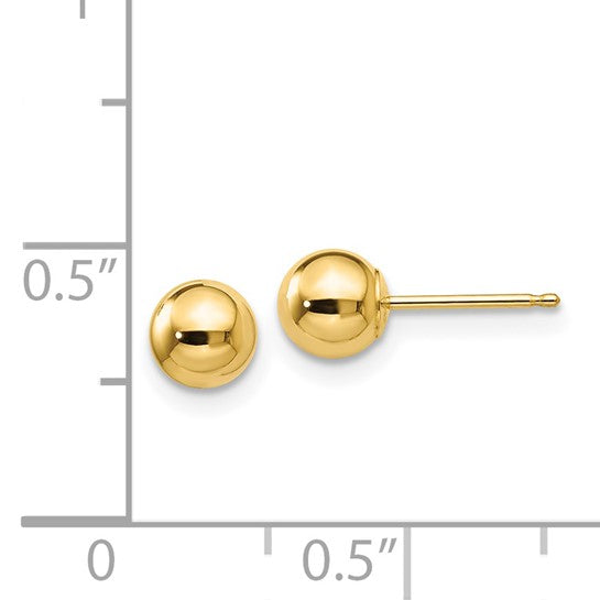 Pendientes de Post con Bola Pulida de 5 mm en Oro Amarillo de 14k