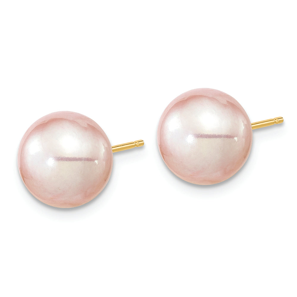 Aretes de Perla Cultivada de Agua Dulce Morada de 14k (9-10 mm)