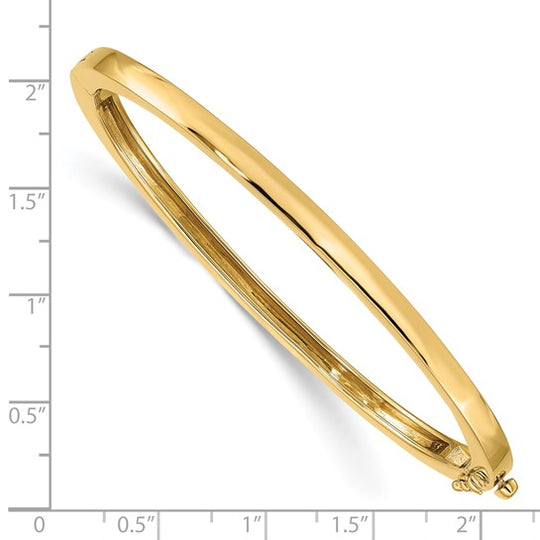 Pulsera Bangle de Oro Amarillo de 14k, 3.6mm, Sólida, Pulida con Bisagra