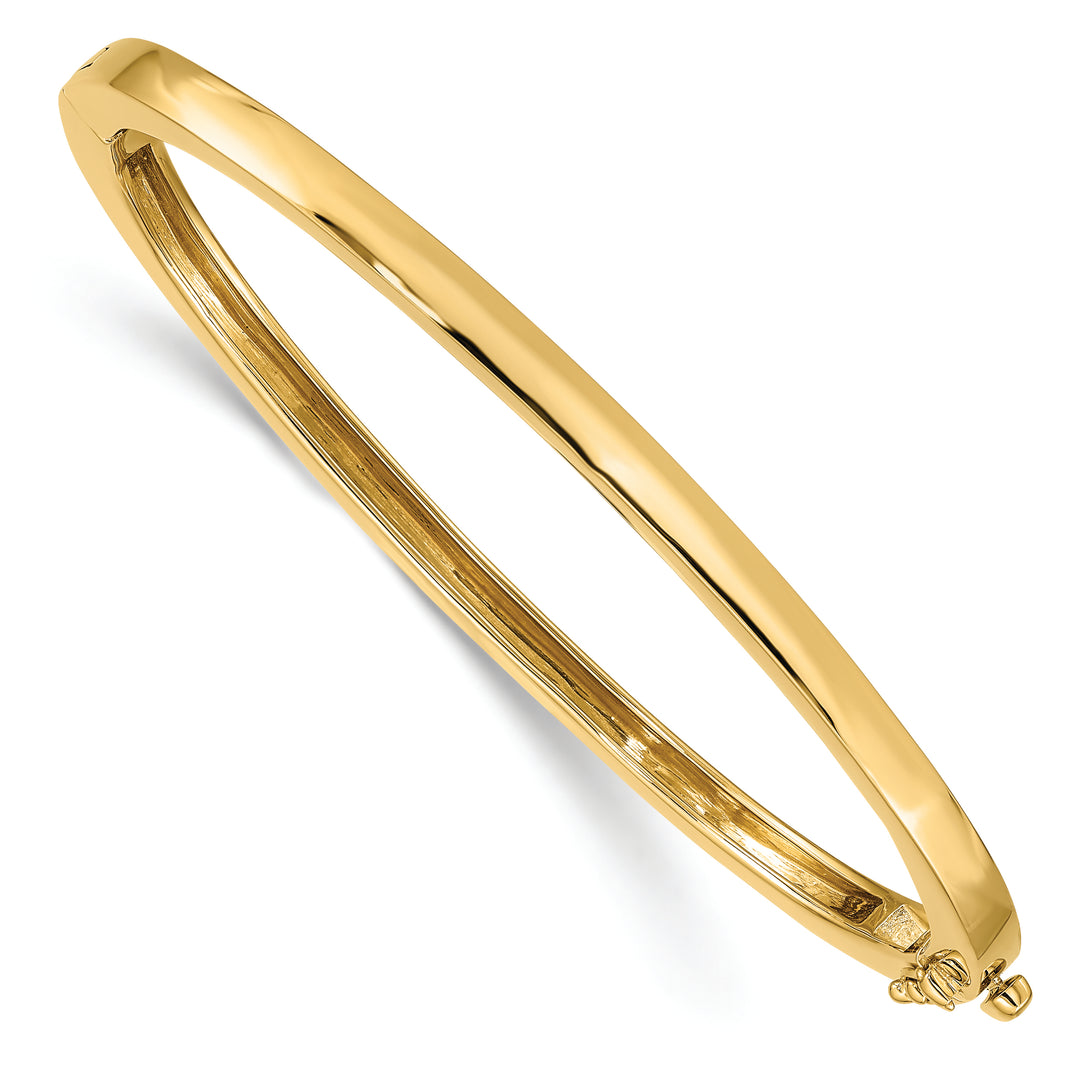 Pulsera Bangle de Oro Amarillo de 14k, 3.6mm, Sólida, Pulida con Bisagra