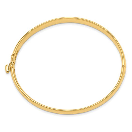 Pulsera Bangle de Oro Amarillo de 14k, 6.4mm, Sólida, Pulida con Bisagra