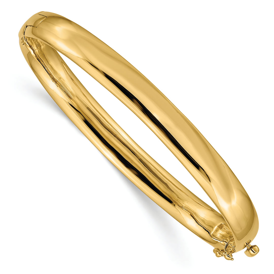 Pulsera Bangle de Oro Amarillo de 14k, 6.4mm, Sólida, Pulida con Bisagra