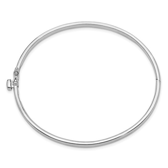 Pulsera Bangle de Oro Blanco de 14k, 3.6mm, Sólida, Pulida con Bisagra