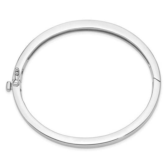 Pulsera Bangle de Oro Blanco de 14k, 5.3mm, Sólida, Pulida con Bisagra