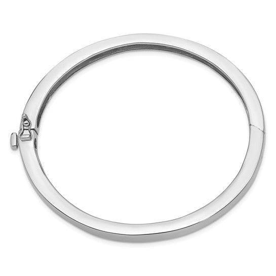 Pulsera Bangle de Oro Blanco de 14k, 6.3mm, Sólida, Pulida con Bisagra