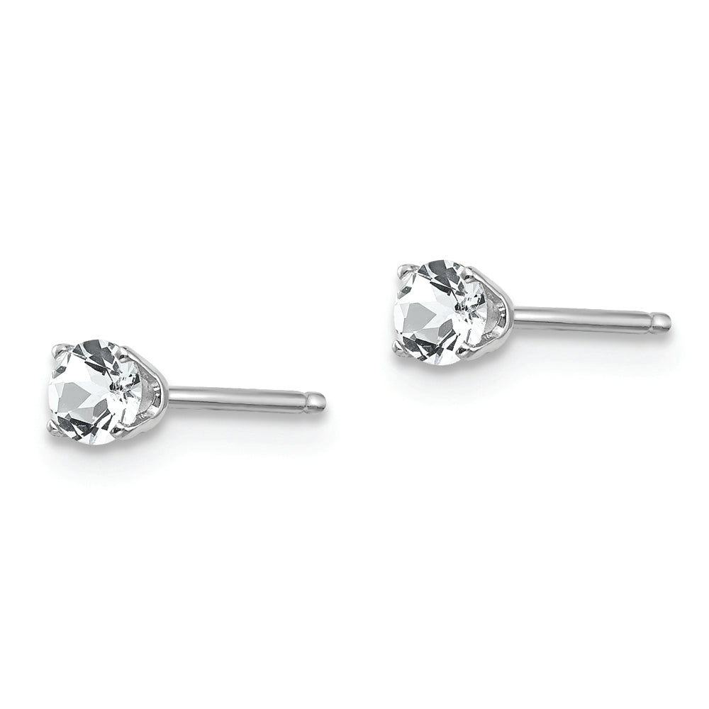 Pendientes de Oro Blanco de 14k con Topacio Blanco de 3 mm