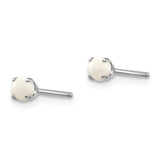 Pendientes de Oro Blanco de 14k con Ópalo de 3mm (Octubre)