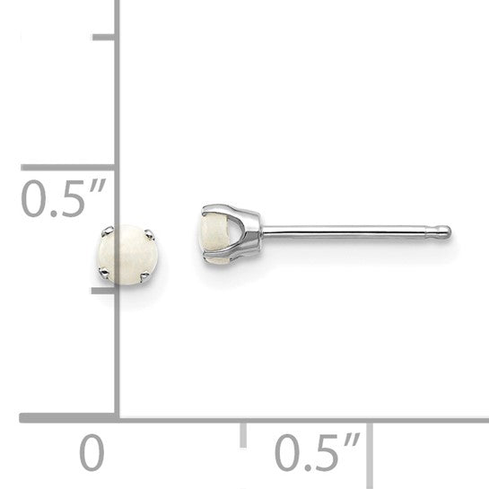 Pendientes de Oro Blanco de 14k con Ópalo de 3mm (Octubre)