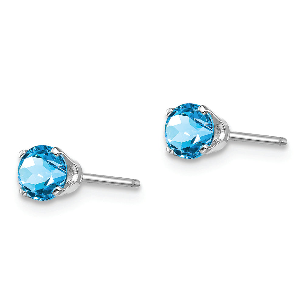 Pendientes de Oro Blanco de 14k con Topacio Azul de 4 mm