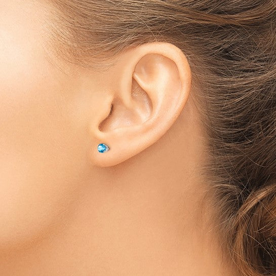 Pendientes de Oro Blanco de 14k con Topacio Azul de 4 mm