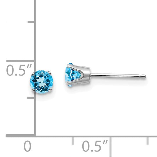 Pendientes de Oro Blanco de 14k con Topacio Azul de 4 mm