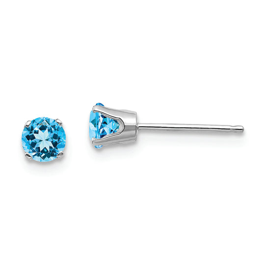 Pendientes de Oro Blanco de 14k con Topacio Azul de 4 mm