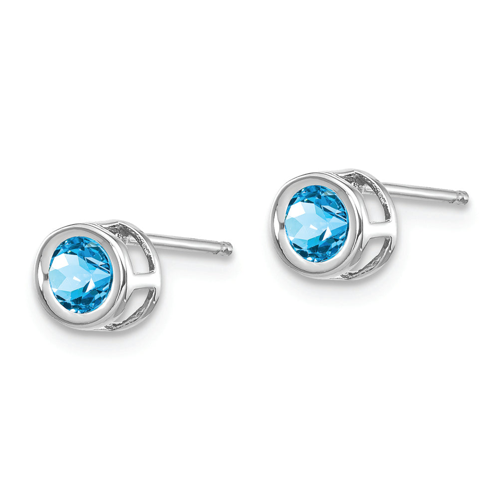 Pendientes de Topacio Azul de 4 mm en Oro Blanco de 14k - Diciembre