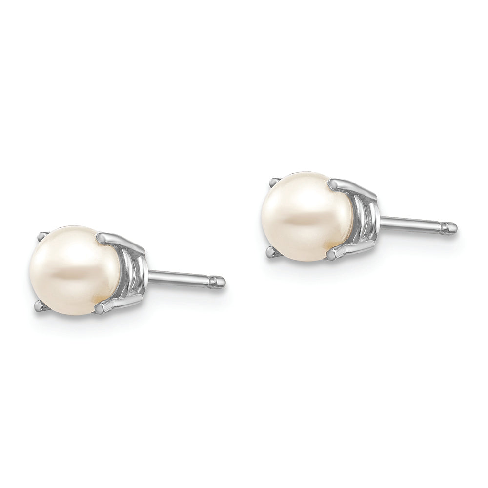 Aretes de Poste en Oro Blanco de 14k con Perla Redonda de 4.5 mm de Junio/FW Cultivada