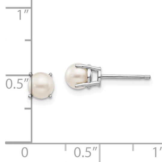 Aretes de Poste en Oro Blanco de 14k con Perla Redonda de 4.5 mm de Junio/FW Cultivada