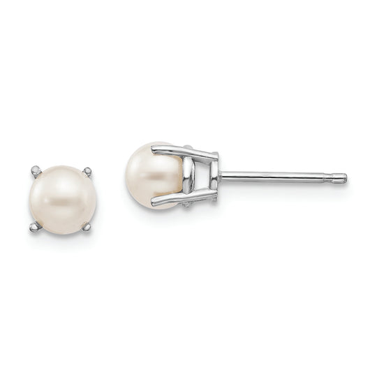 Aretes de Poste en Oro Blanco de 14k con Perla Redonda de 4.5 mm de Junio/FW Cultivada