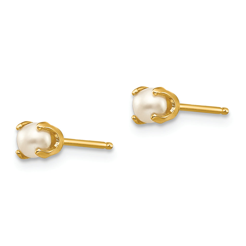 Aretes de Perla Cultivada de Agua Dulce de 3 mm para el Mes de Junio en Oro Amarillo de 14k