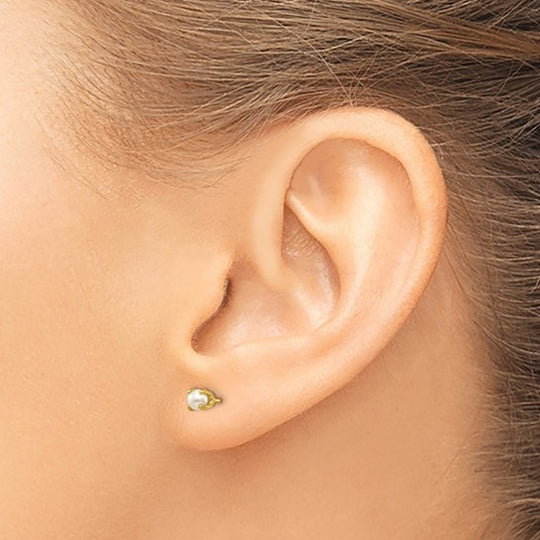 Aretes de Perla Cultivada de Agua Dulce de 3 mm para el Mes de Junio en Oro Amarillo de 14k