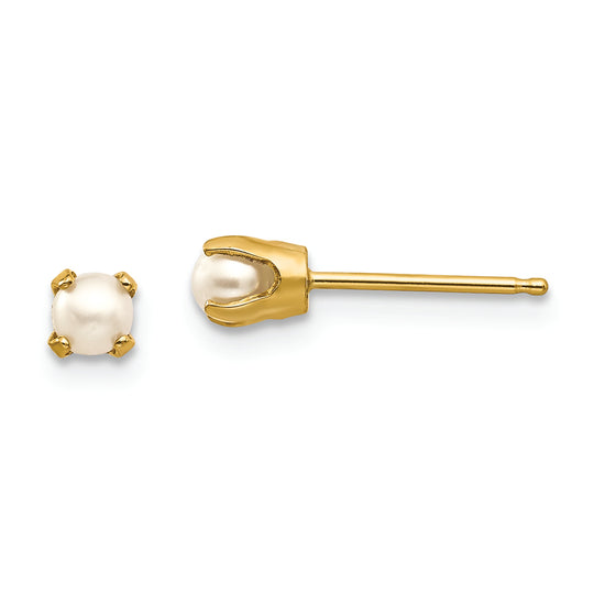 Aretes de Perla Cultivada de Agua Dulce de 3 mm para el Mes de Junio en Oro Amarillo de 14k