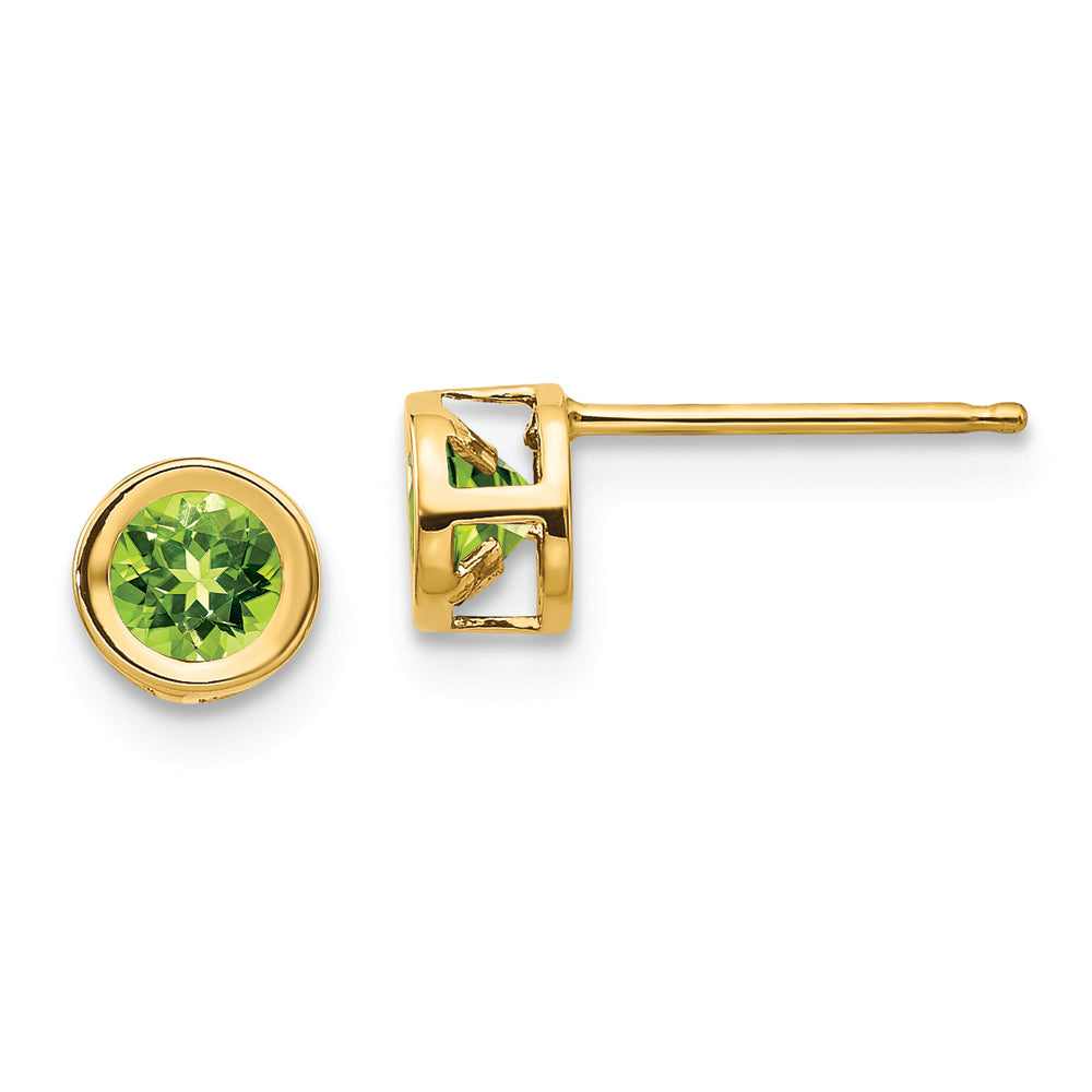 Pendientes de Peridoto en Montura Bezel de Oro Amarillo de 14k de 4 mm