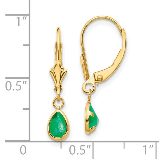 Pendientes en Oro Amarillo de 14k con Esmeralda de 6x4mm (Mayo)