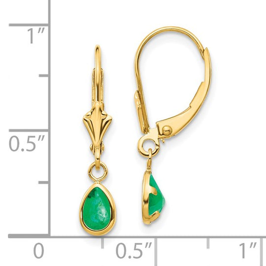 Pendientes en Oro Amarillo de 14k con Esmeralda de 6x4mm (Mayo)