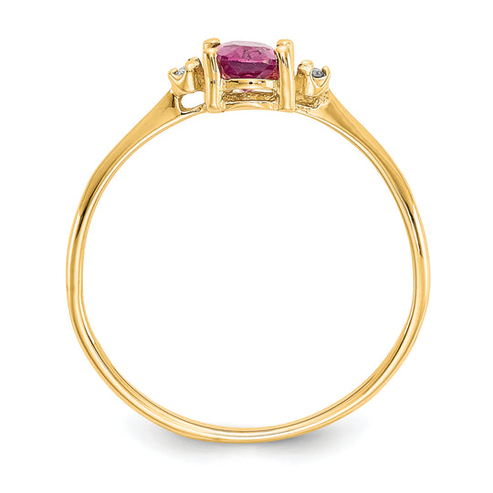 Anillo de Oro Amarillo de 14k con Diamante y Turmalina Rosa (Piedra de Nacimiento)