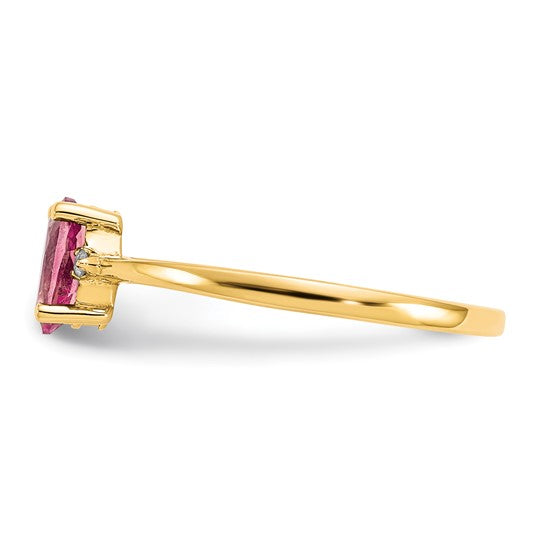 Anillo de Oro Amarillo de 14k con Diamante y Turmalina Rosa (Piedra de Nacimiento)