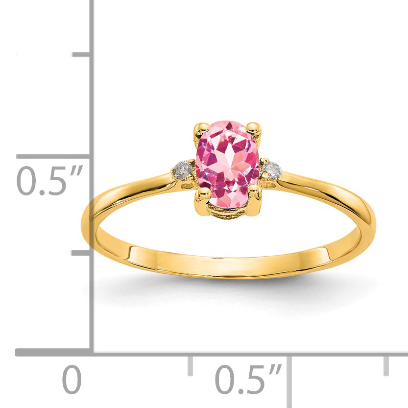 Anillo de Oro Amarillo de 14k con Diamante y Turmalina Rosa (Piedra de Nacimiento)