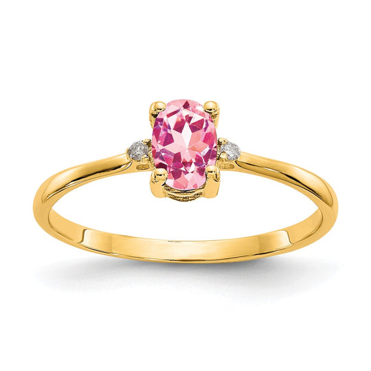 Anillo de Oro Amarillo de 14k con Diamante y Turmalina Rosa (Piedra de Nacimiento)