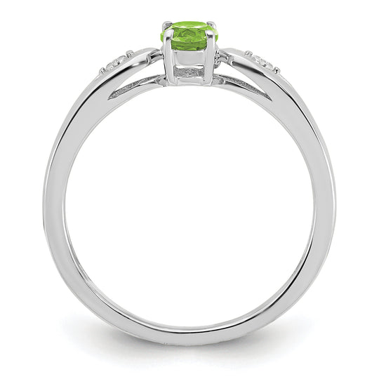 Anillo de Peridoto y Diamante en Oro Blanco de 14k