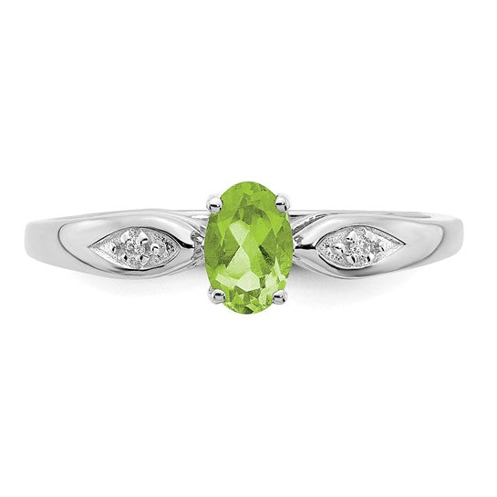 Anillo de Peridoto y Diamante en Oro Blanco de 14k