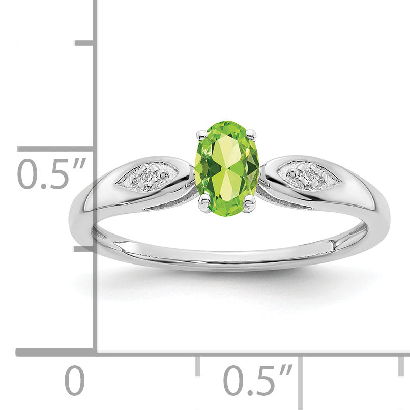 Anillo de Peridoto y Diamante en Oro Blanco de 14k