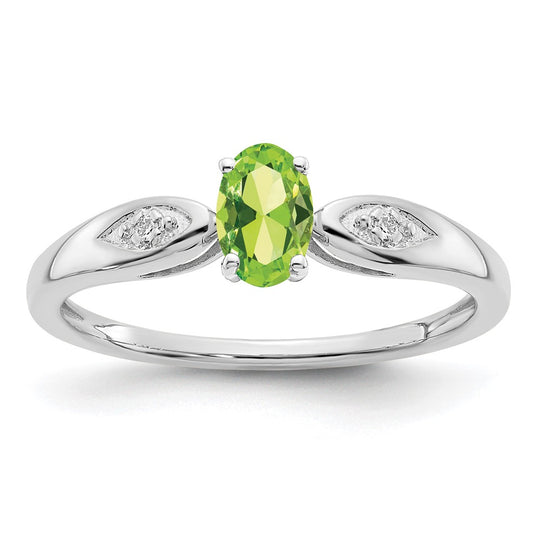 Anillo de Peridoto y Diamante en Oro Blanco de 14k