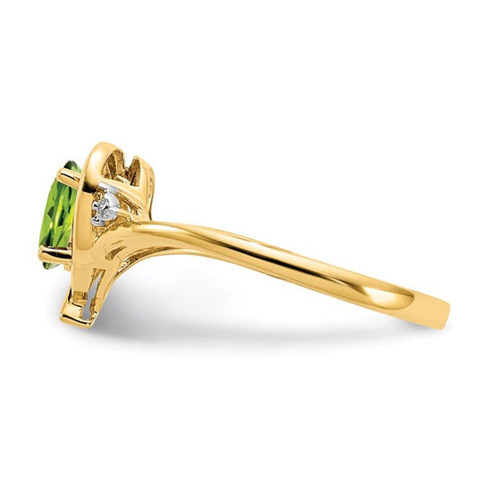 Anillo de Corazón con Peridoto y Diamantes de 14k