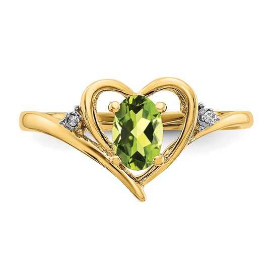 Anillo de Corazón con Peridoto y Diamantes de 14k