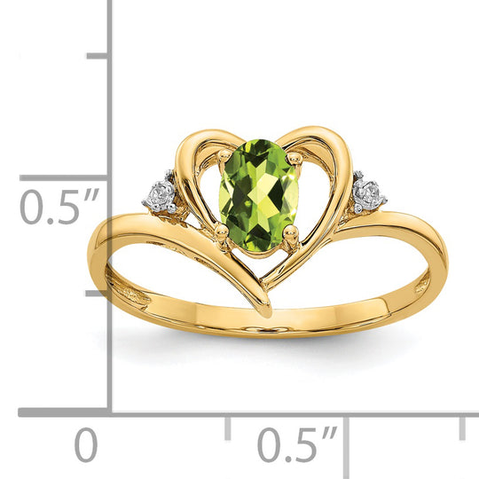 Anillo de Corazón con Peridoto y Diamantes de 14k