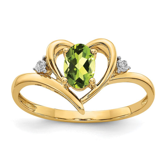 Anillo de Corazón con Peridoto y Diamantes de 14k