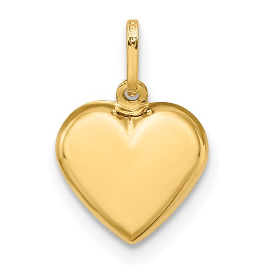 Dije de Corazón 3D Pufado Pulido en Oro Amarillo de 14K